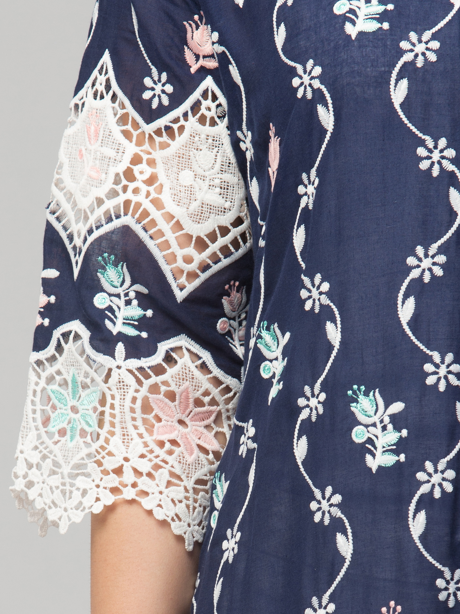 cotton  kurta  embroidered cutwork lace embroidery