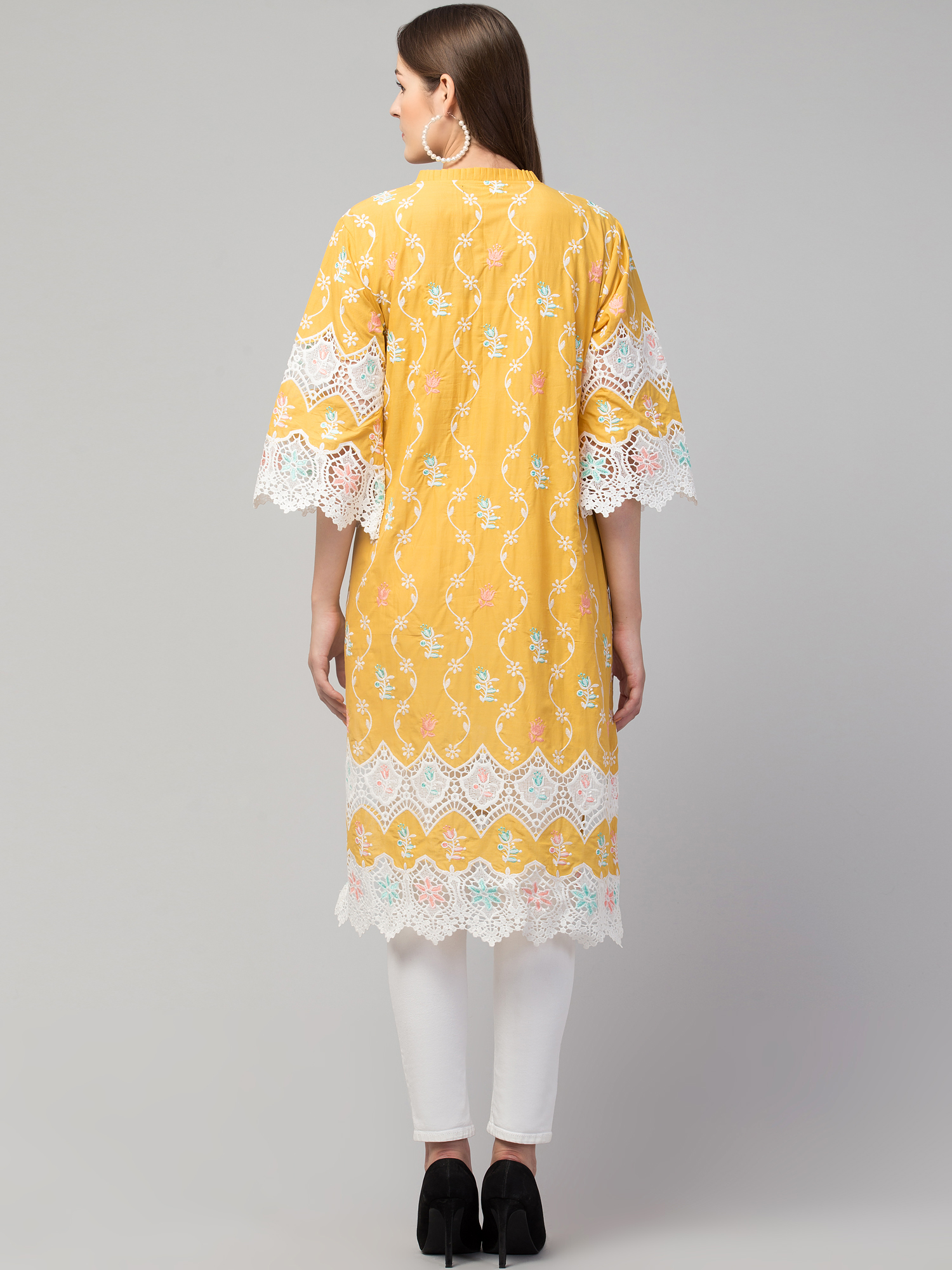 cotton  kurta  embroidered cutwork lace embroidery