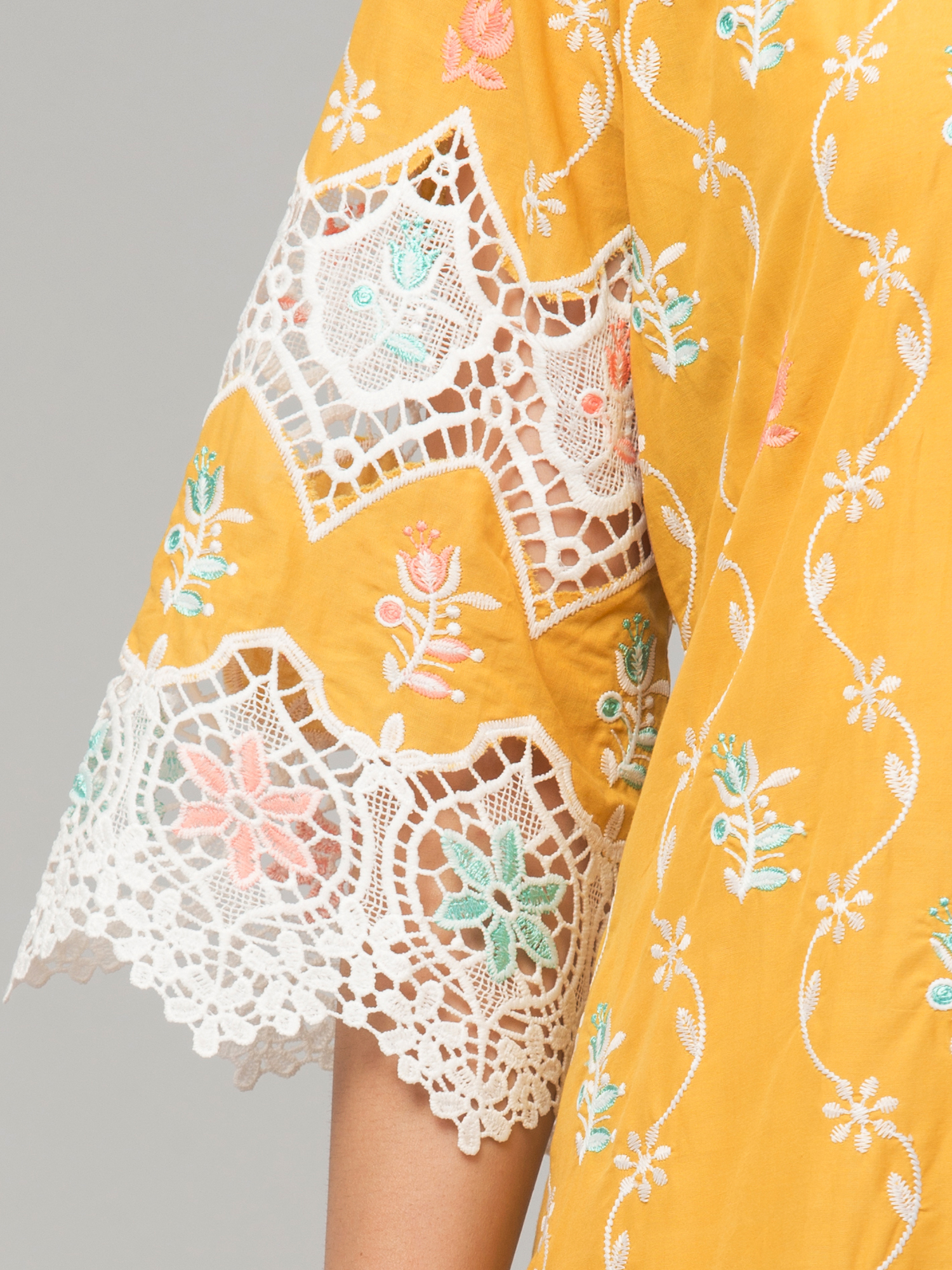 cotton  kurta  embroidered cutwork lace embroidery