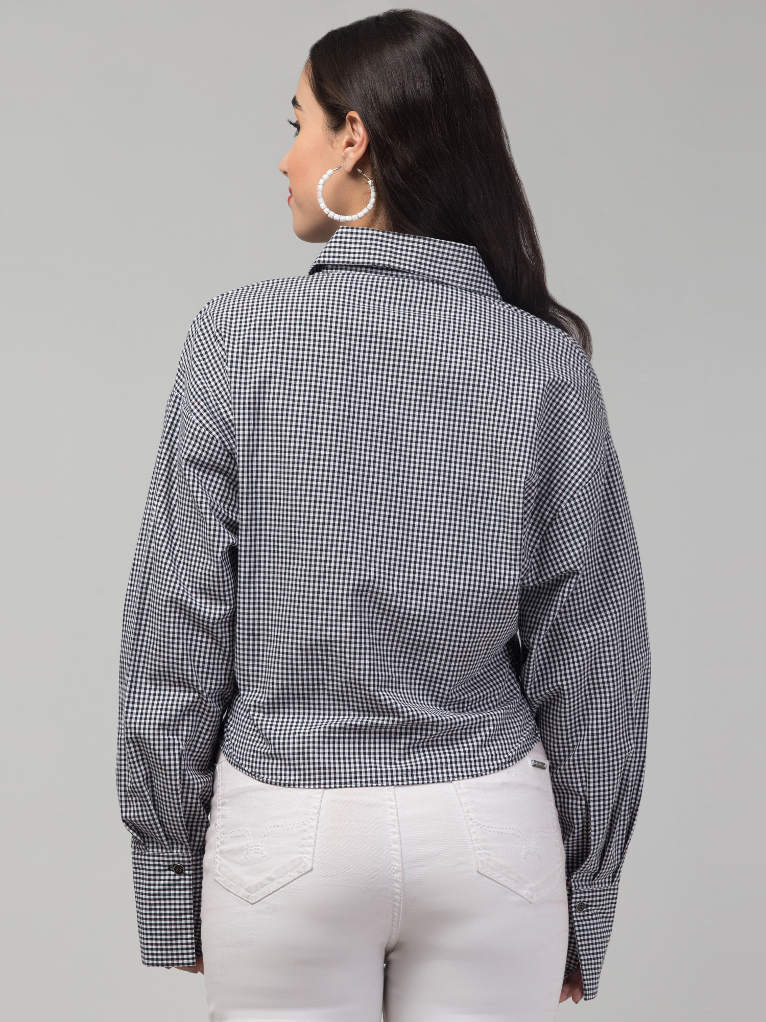 wrap shirt black and white gingham