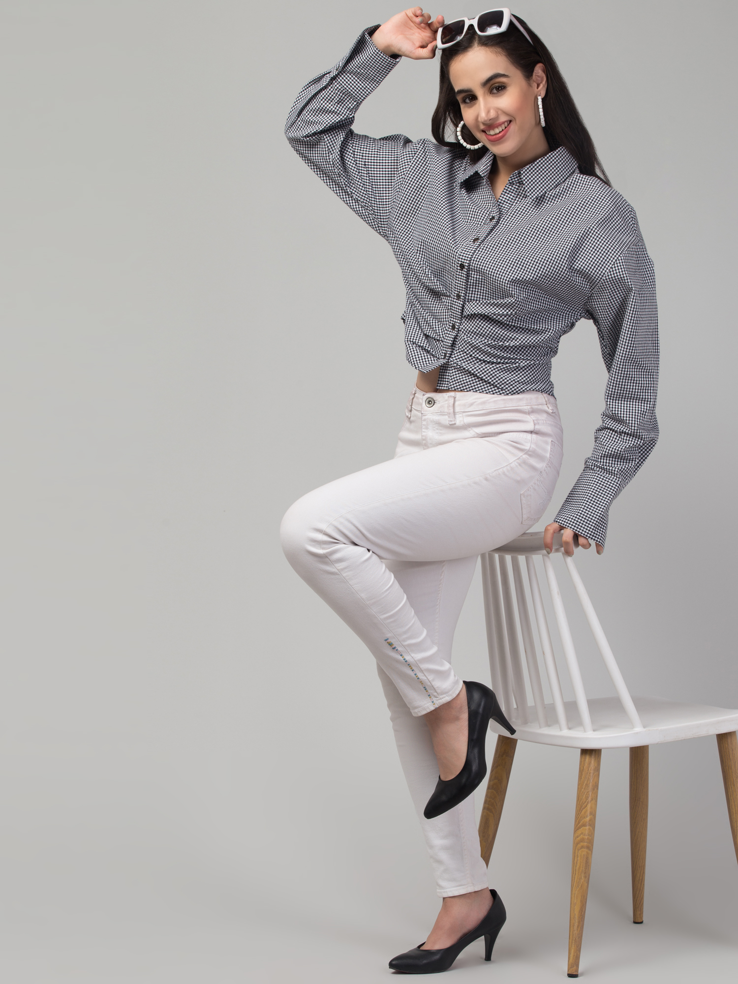 wrap shirt black and white gingham