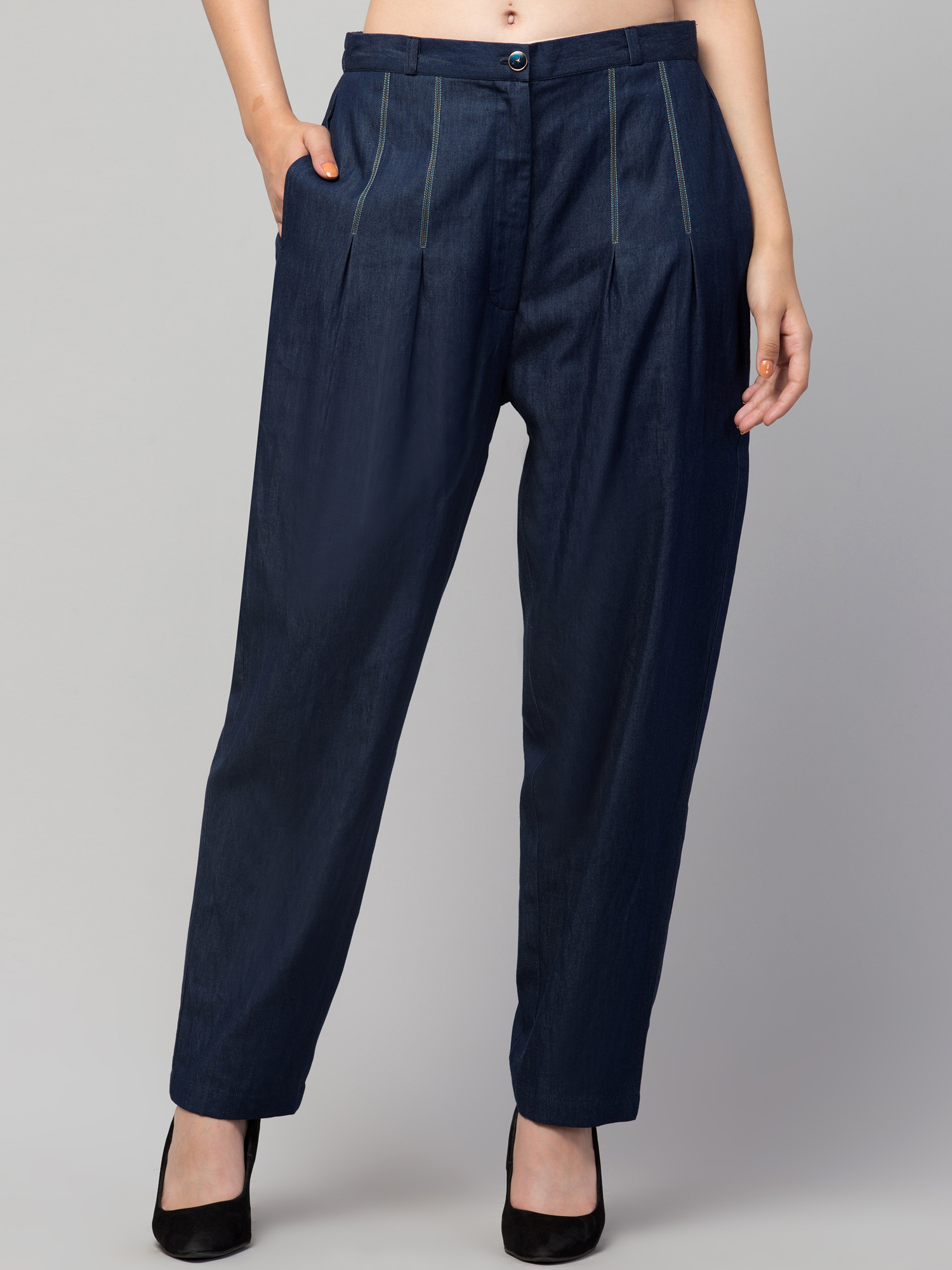 Women's High-Waisted Denim Trousers