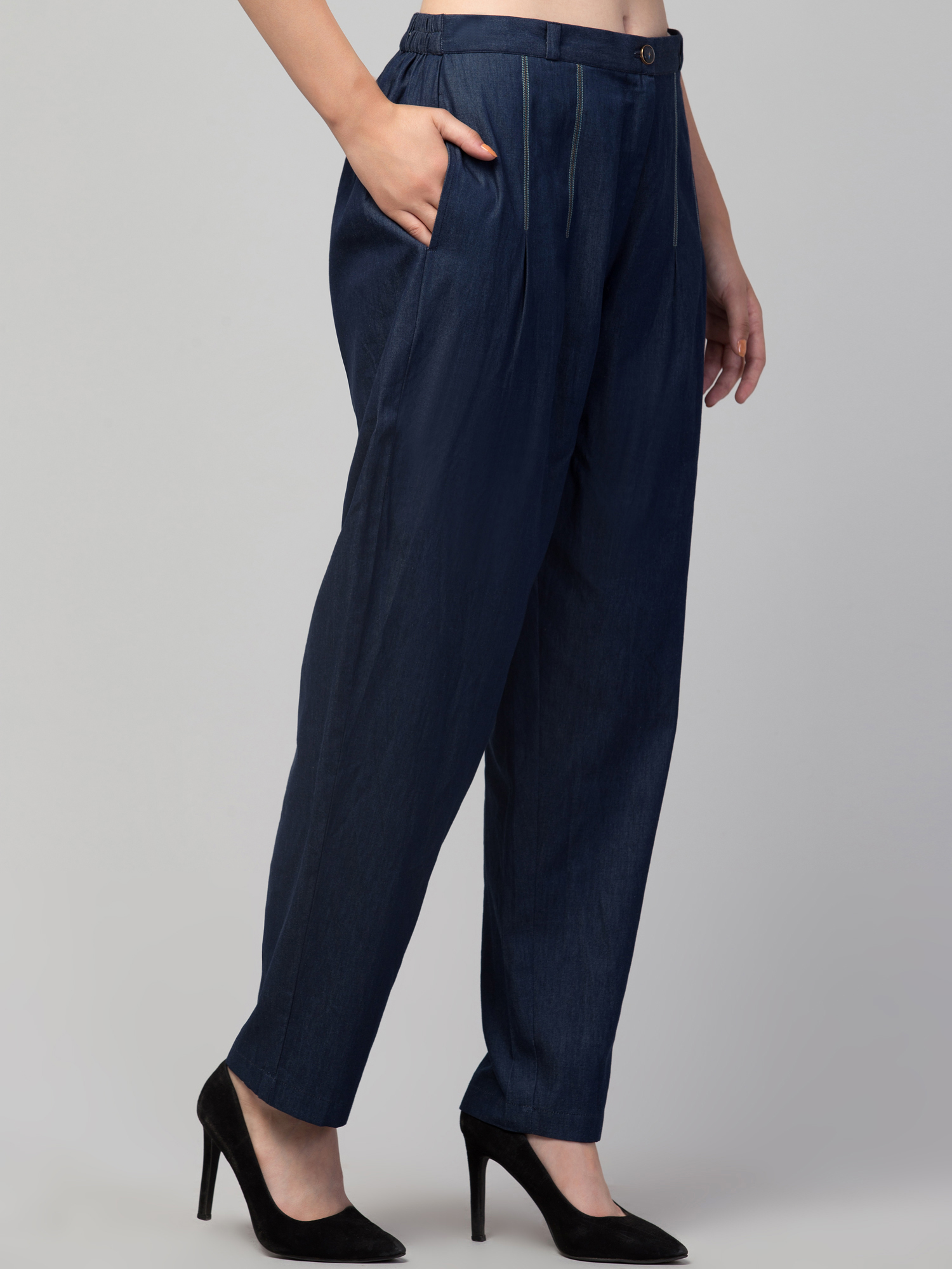 Women's High-Waisted Denim Trousers