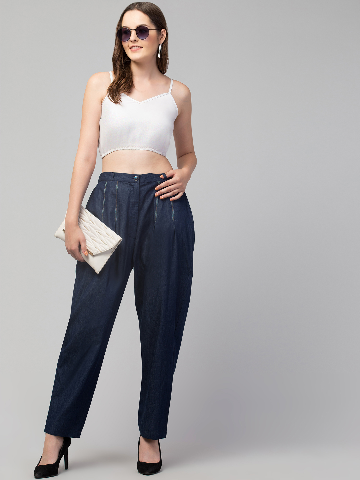 Women's High-Waisted Denim Trousers