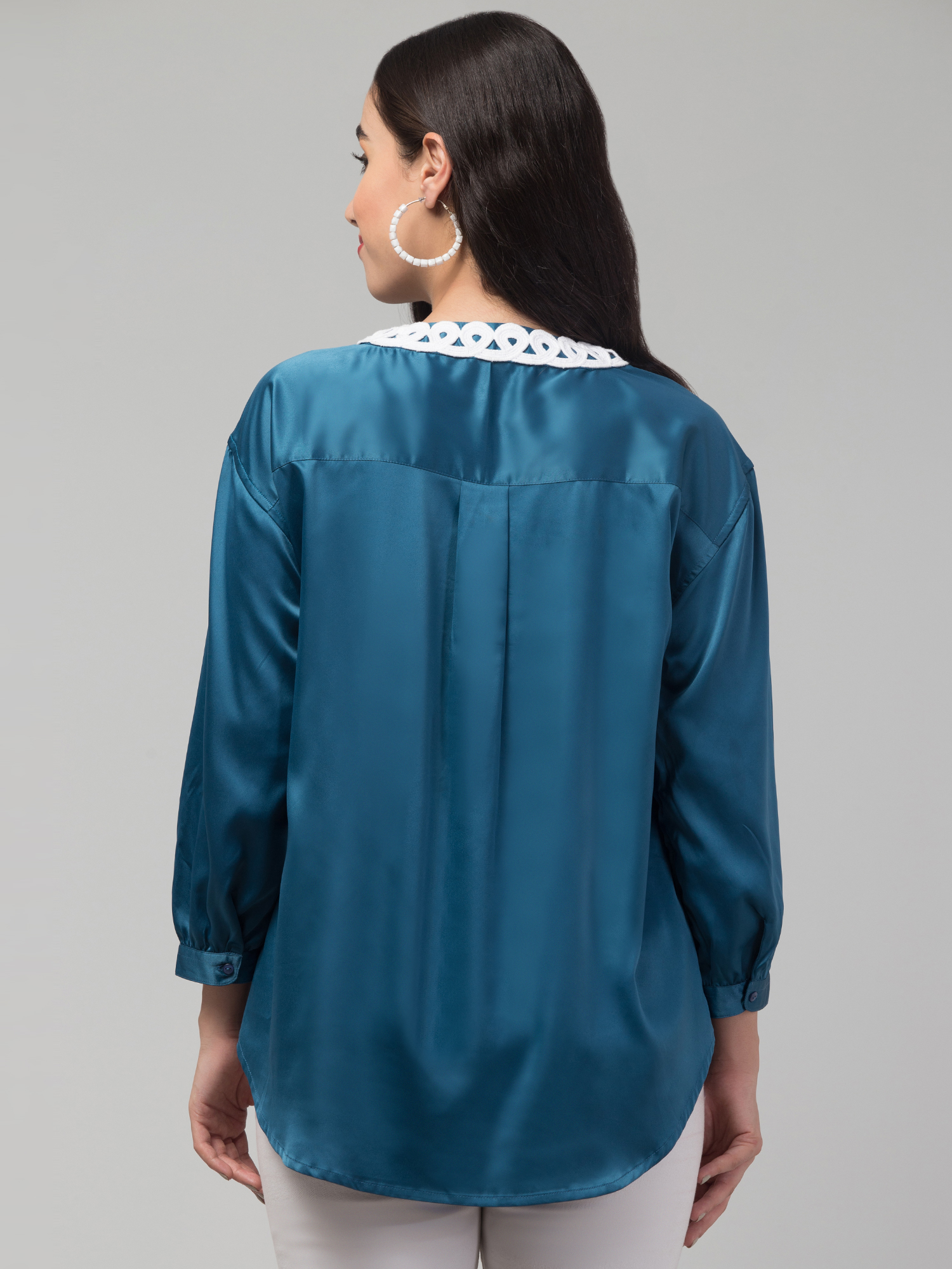 cut work collar satin blend top