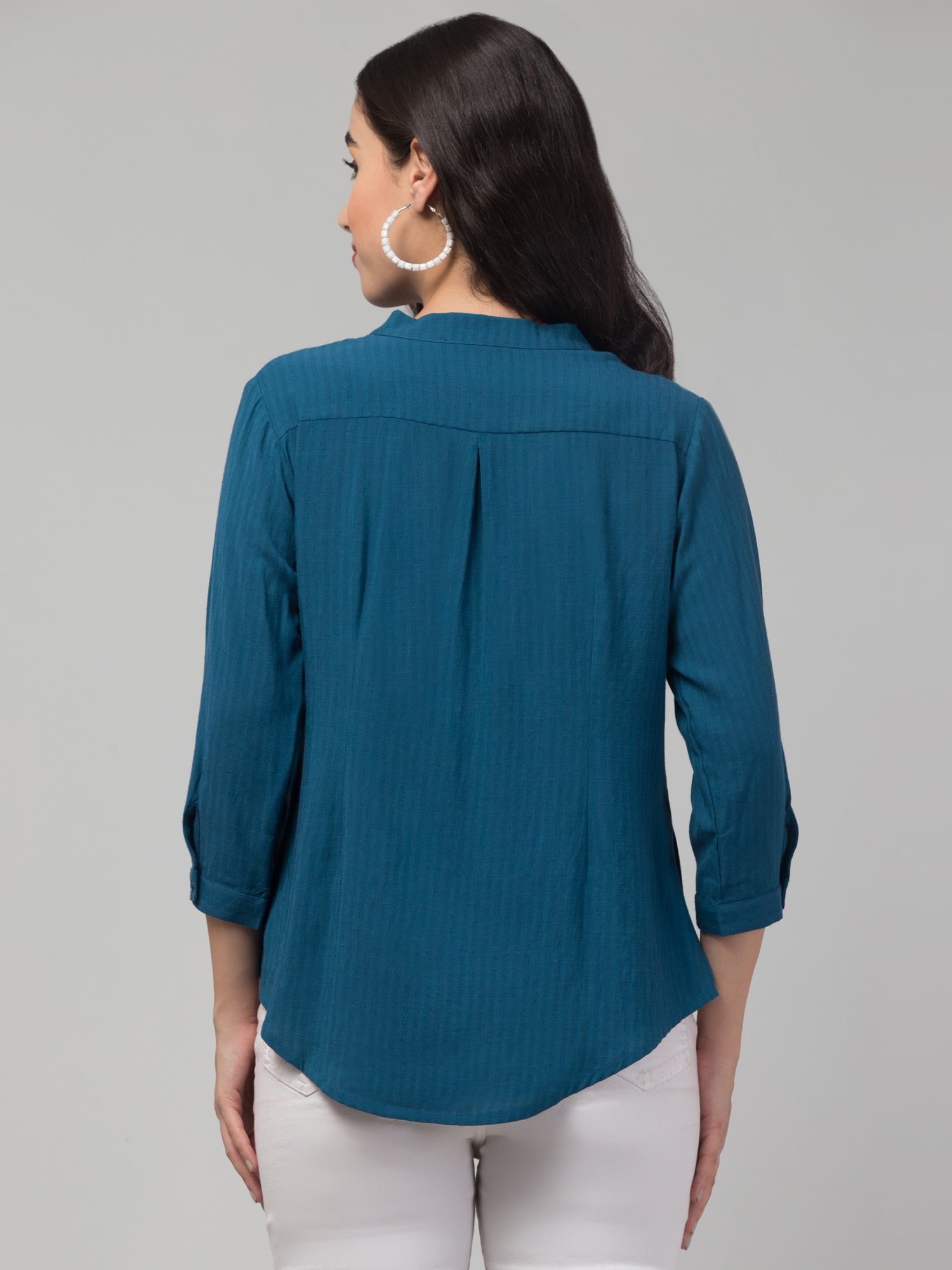 Teal Mandarin Collar Top