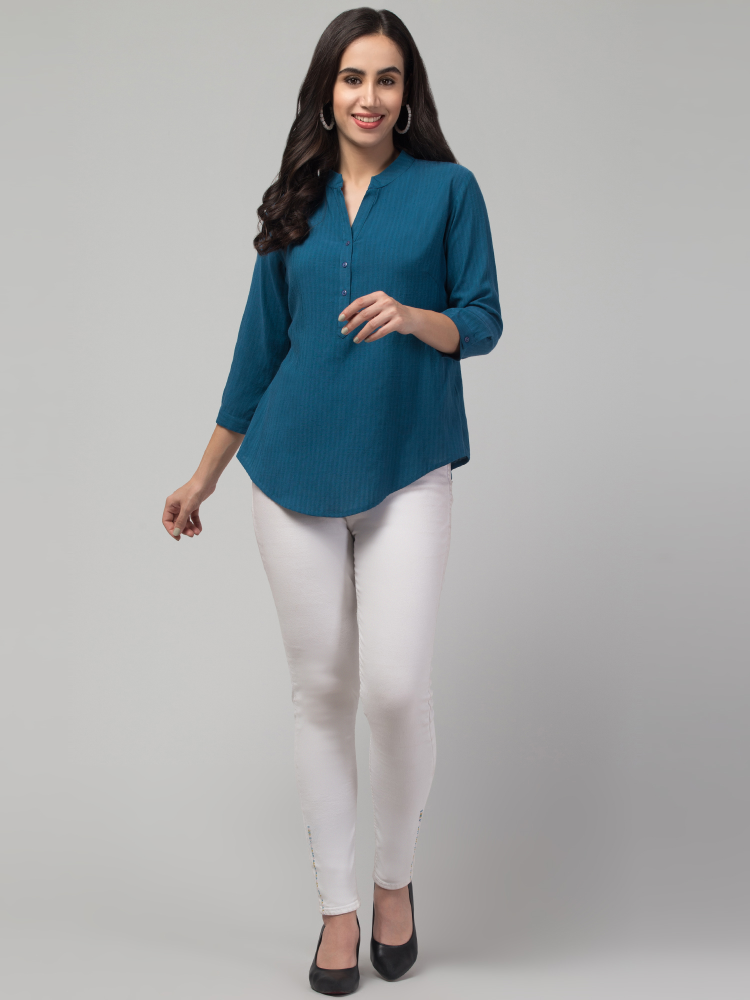 Teal Mandarin Collar Top