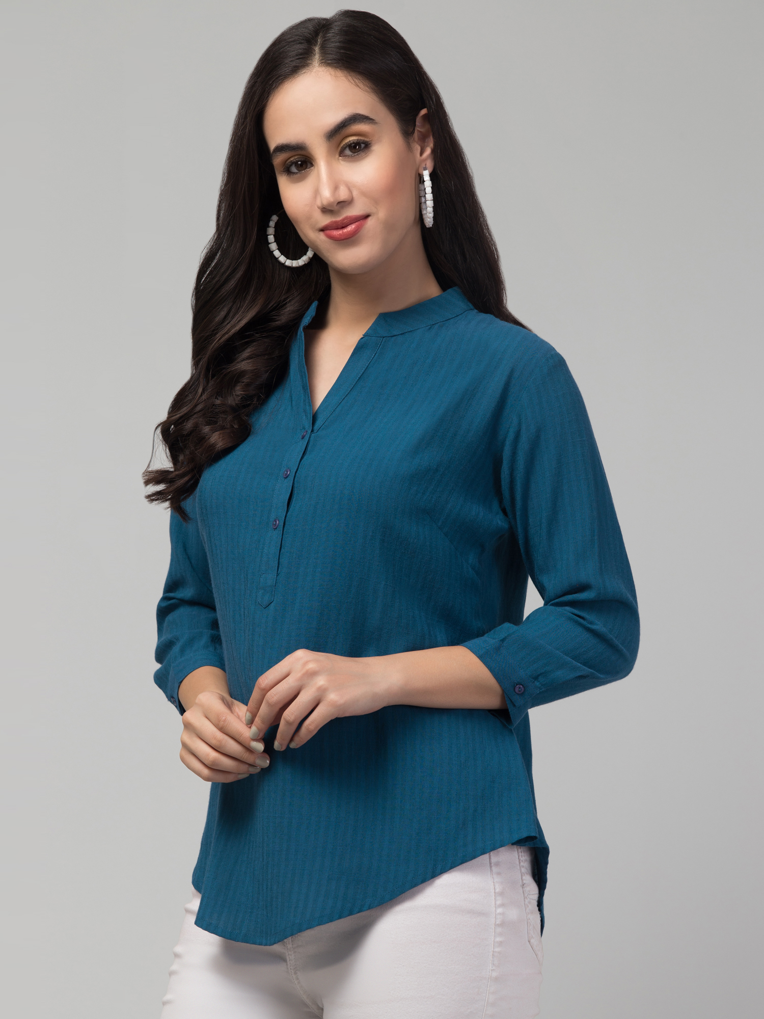 Teal Mandarin Collar Top