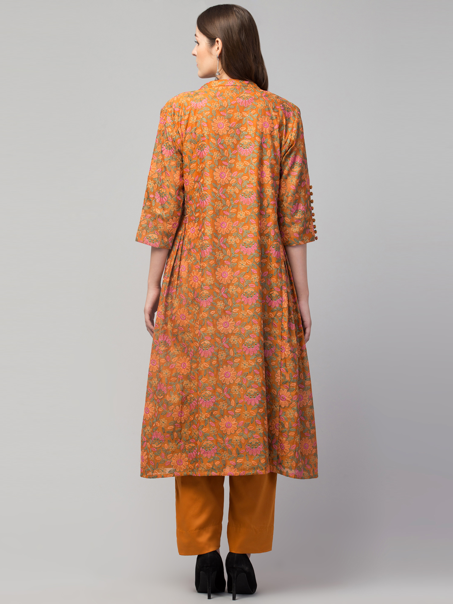 Kurta  embroidered floral print with solid pant