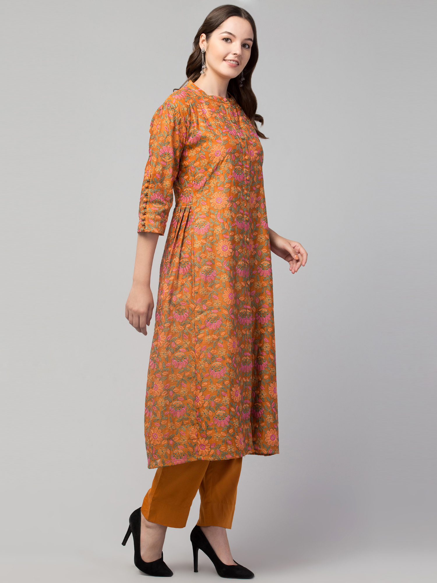 Kurta  embroidered floral print with solid pant