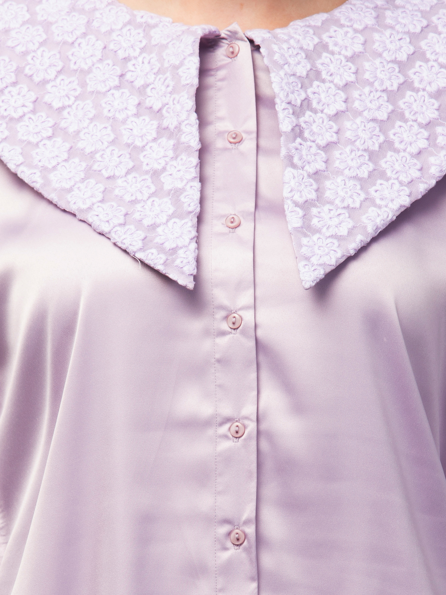Lilac satin blouse with bertha collar