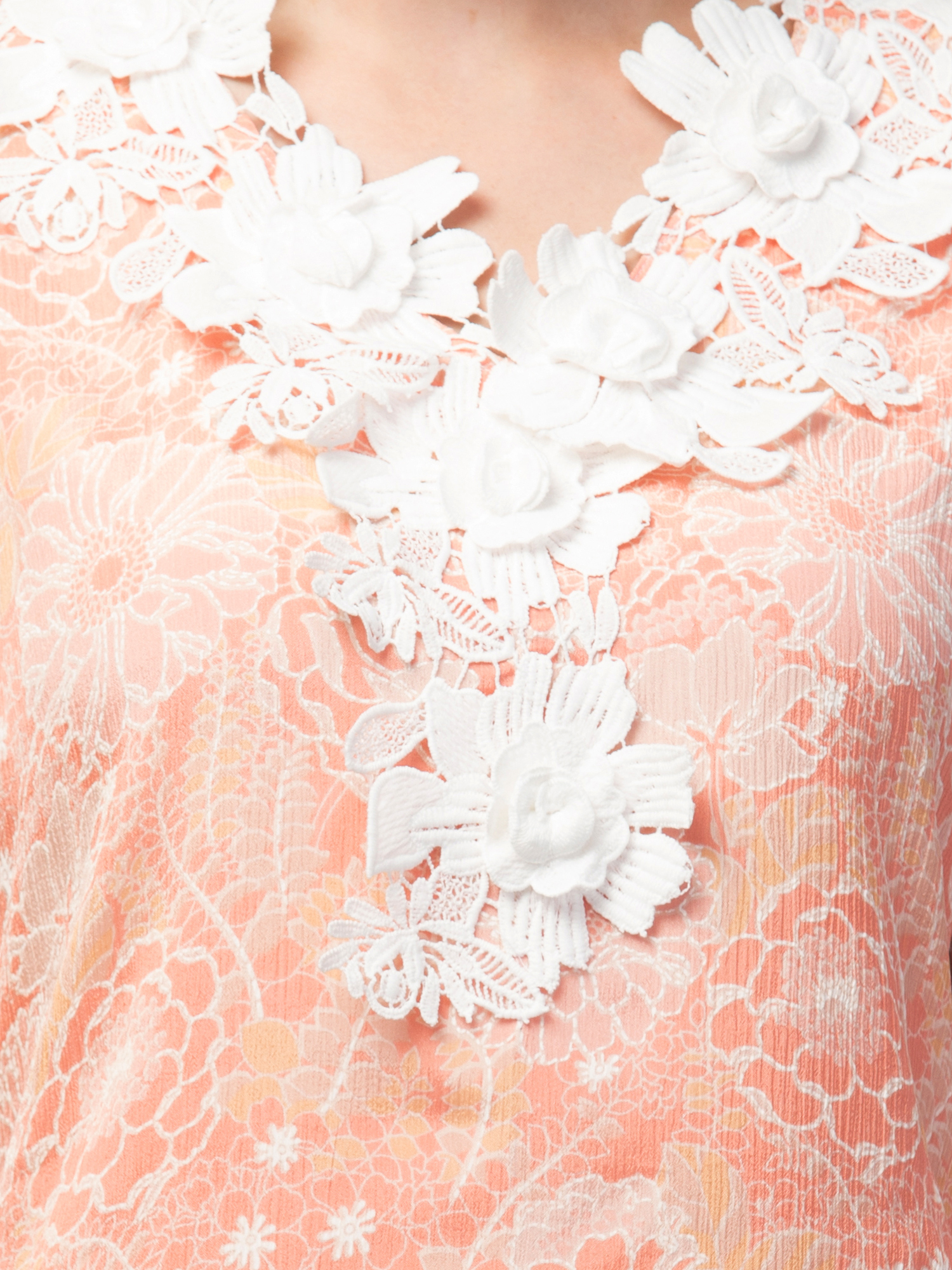 Peach georgette straight kurta with heavy white lace detailing