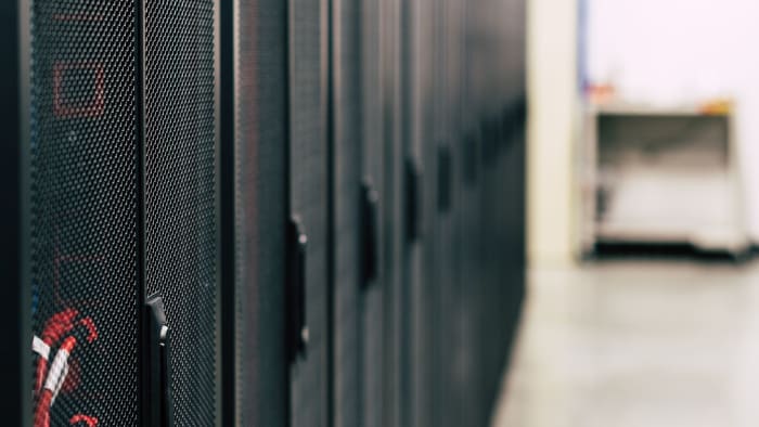 Rows of server racks in a modern data center representing enterprise virtualization infrastructure