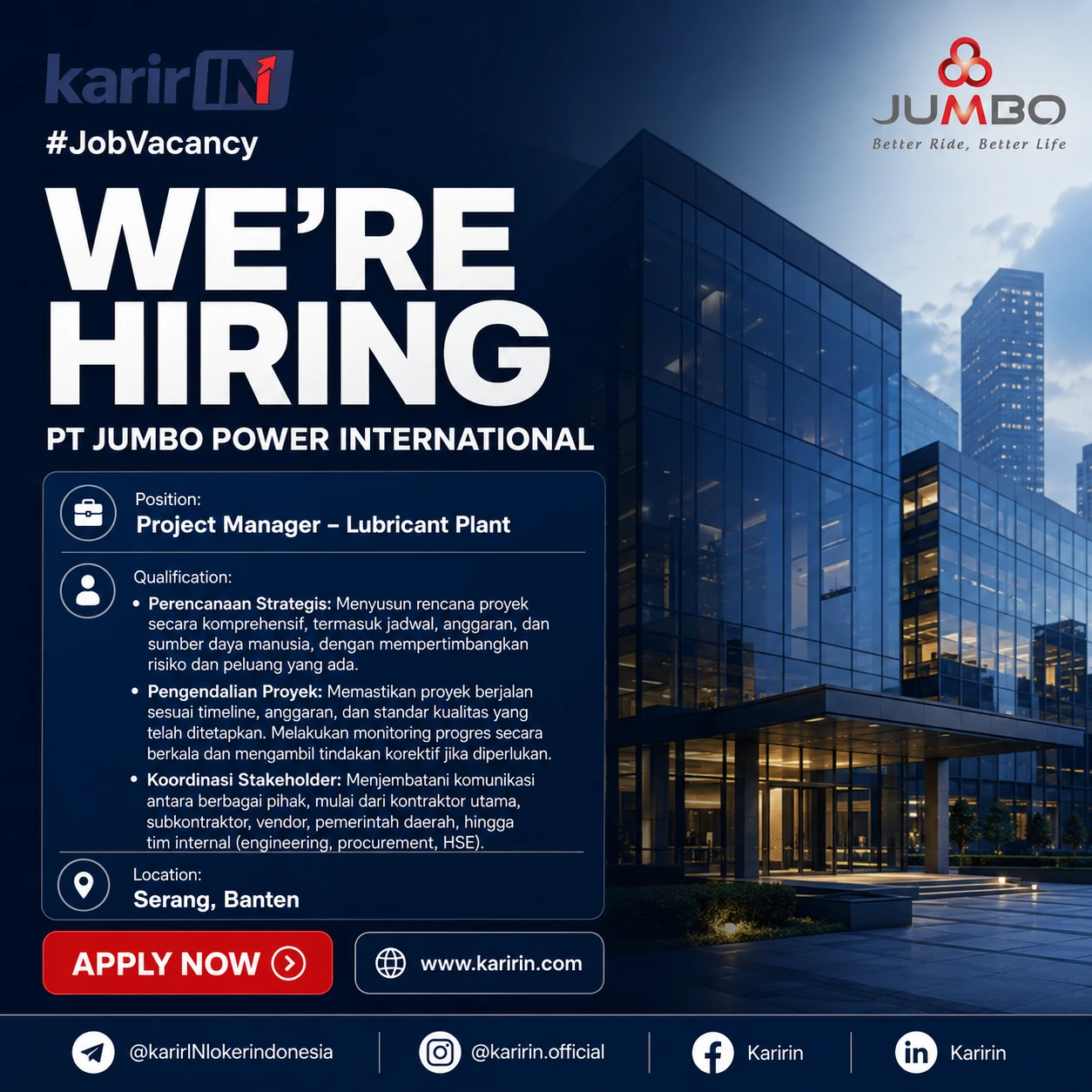 Flyer Project Manager – Lubricant Plant 1