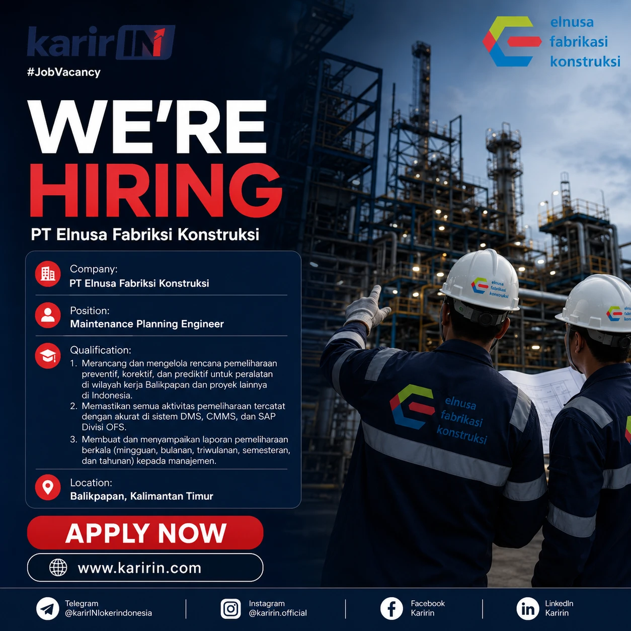 Flyer Maintenance Planning Engineer - PT Elnusa Fabriksi Konstruksi, Balikpapan 1