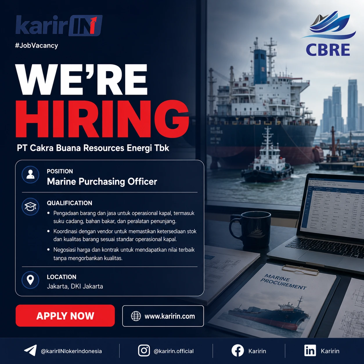 Flyer Marine Purchasing Officer - PT Cakra Buana Resources Energi Tbk, Jakarta | Karir 1
