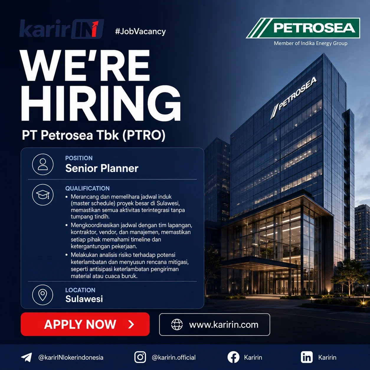 Flyer Senior Planner - PT Petrosea Tbk (PTRO), Sulawesi | KarirIN 1