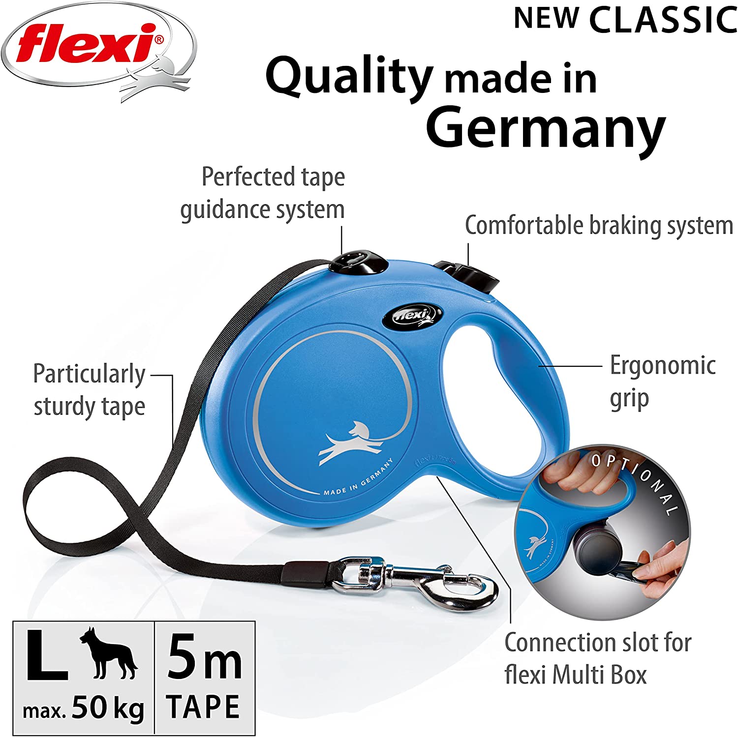 Flexi Dog Lead (Tape) - Classic Blue