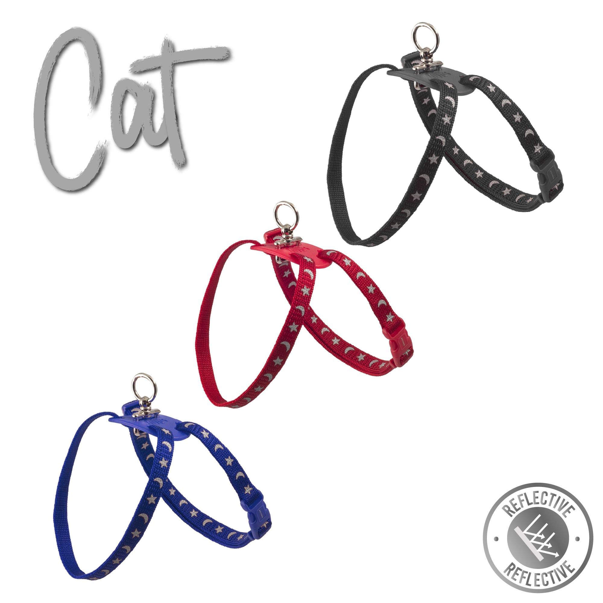 Black Cat Harness - Reflective Stars & Moons