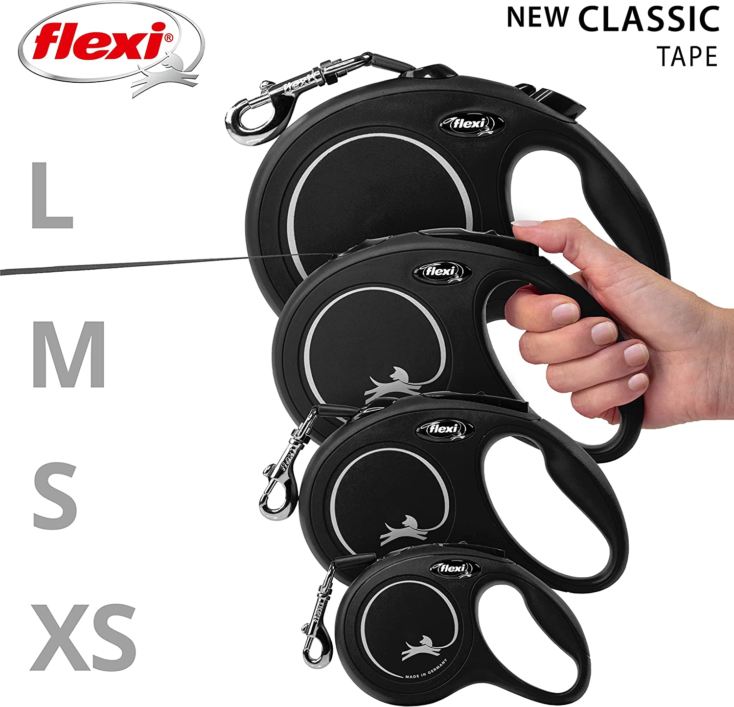 Flexi Dog Lead (Tape) - Classic Black