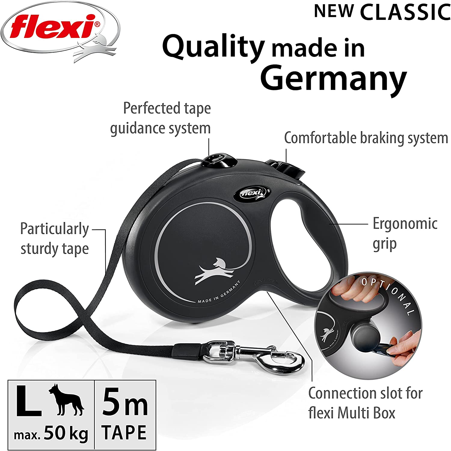 Flexi Dog Lead (Tape) - Classic Black