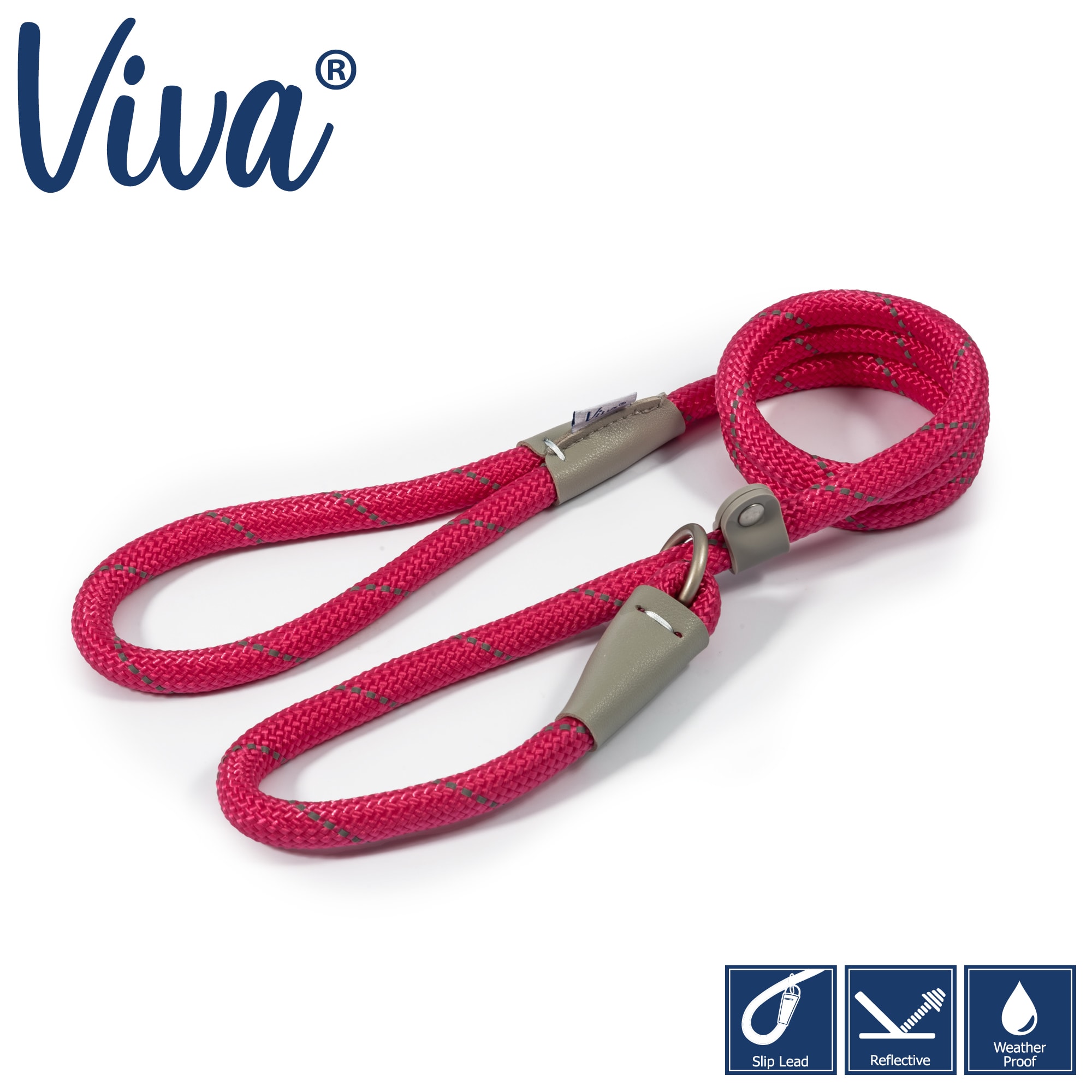 Rope Slip Lead - Pink Reflective
