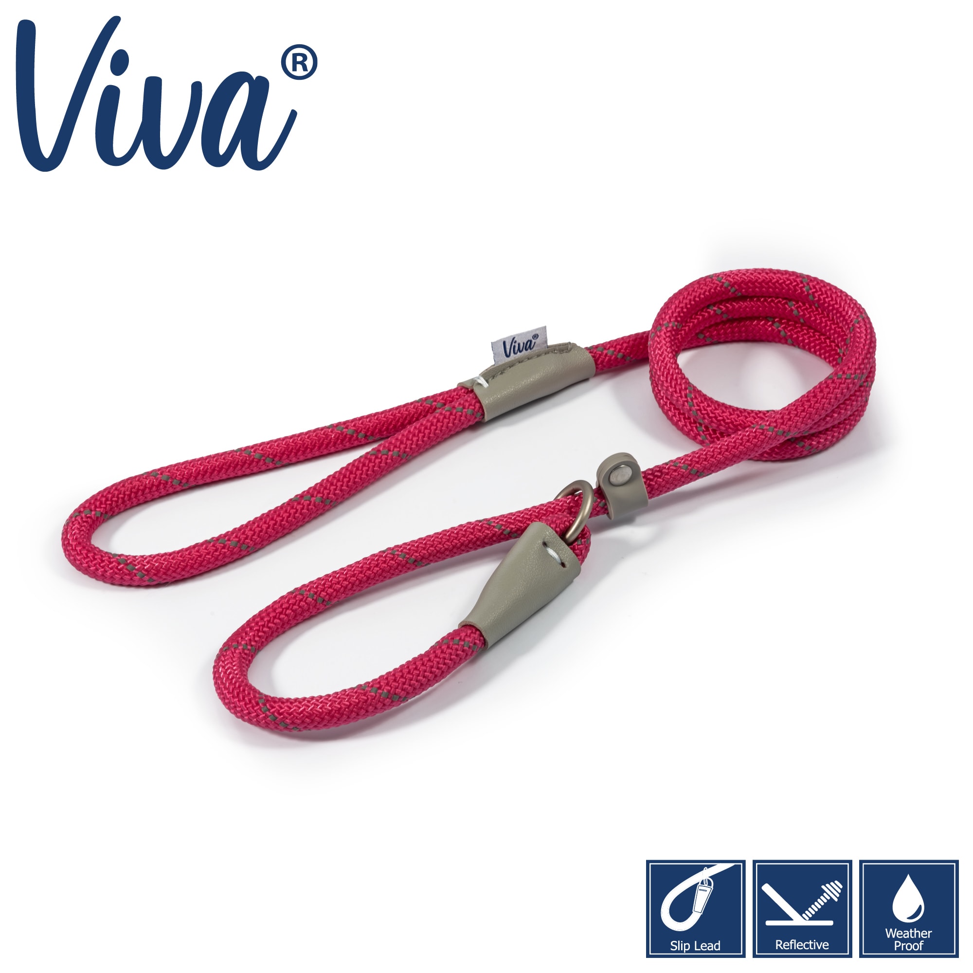 Rope Slip Lead - Pink Reflective