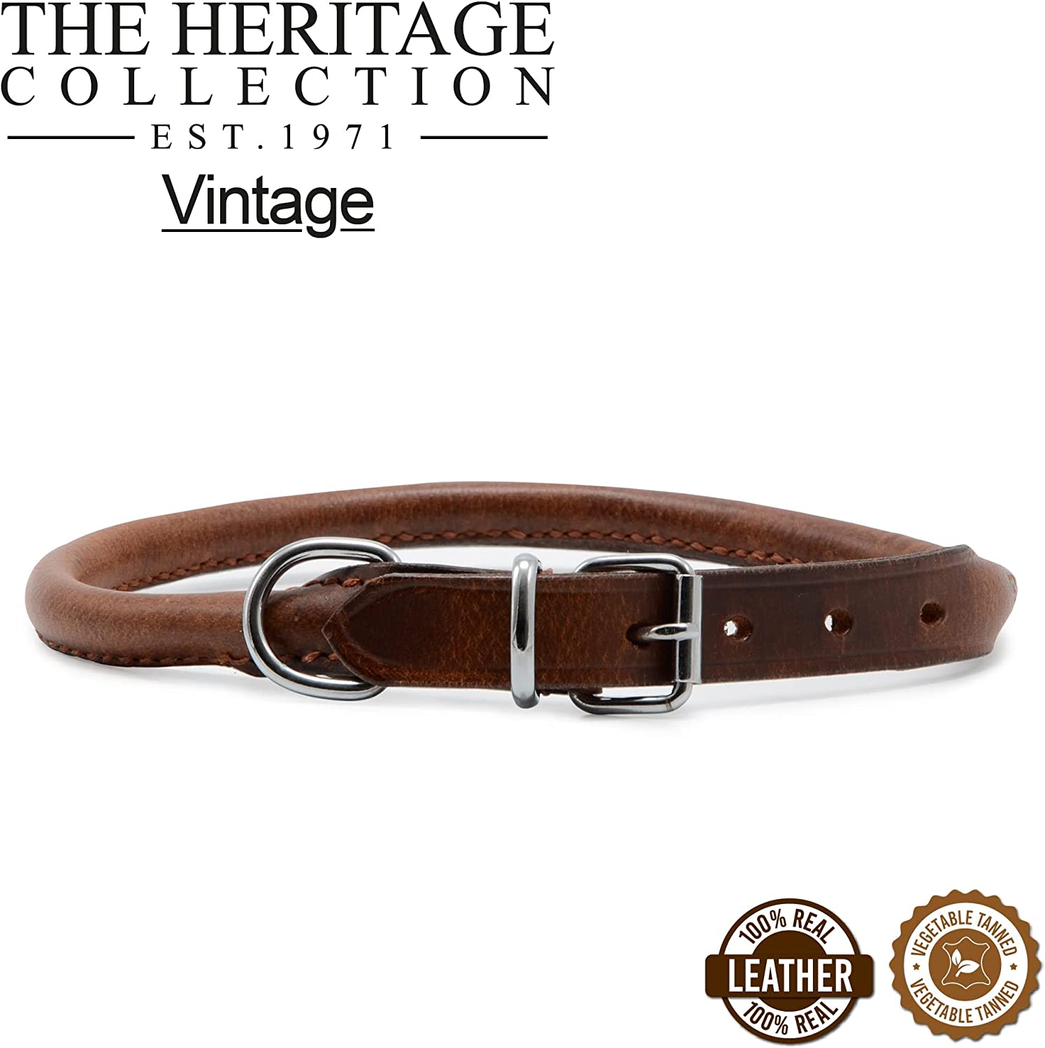 Rounded Leather Dog Collar - Brown