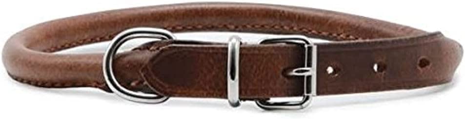 Rounded Leather Dog Collar - Brown
