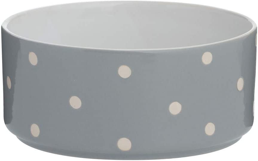 Ceramic Pet Bowl - Grey Polka Dot