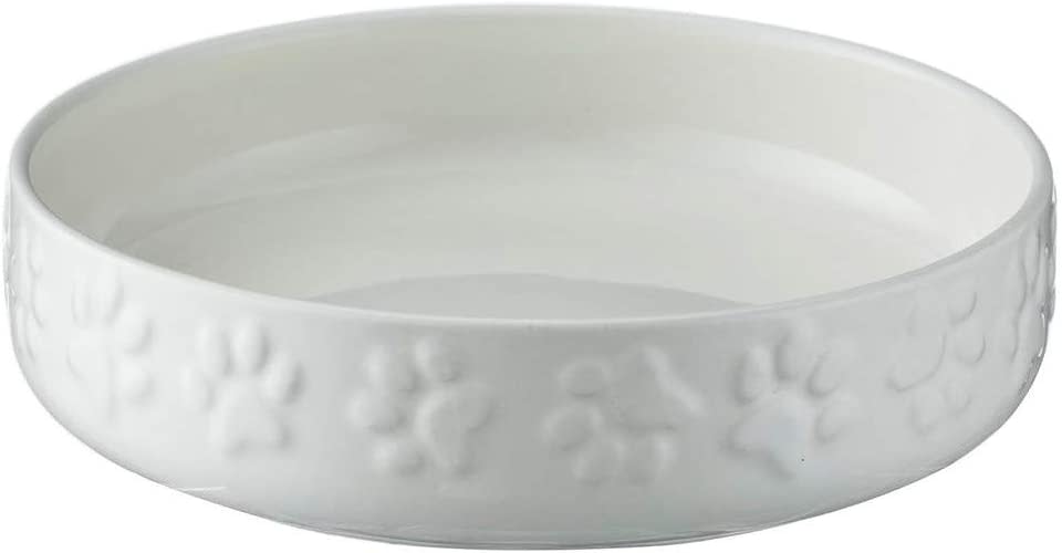 Stoneware Cat Saucer - Embossed Paw Cream