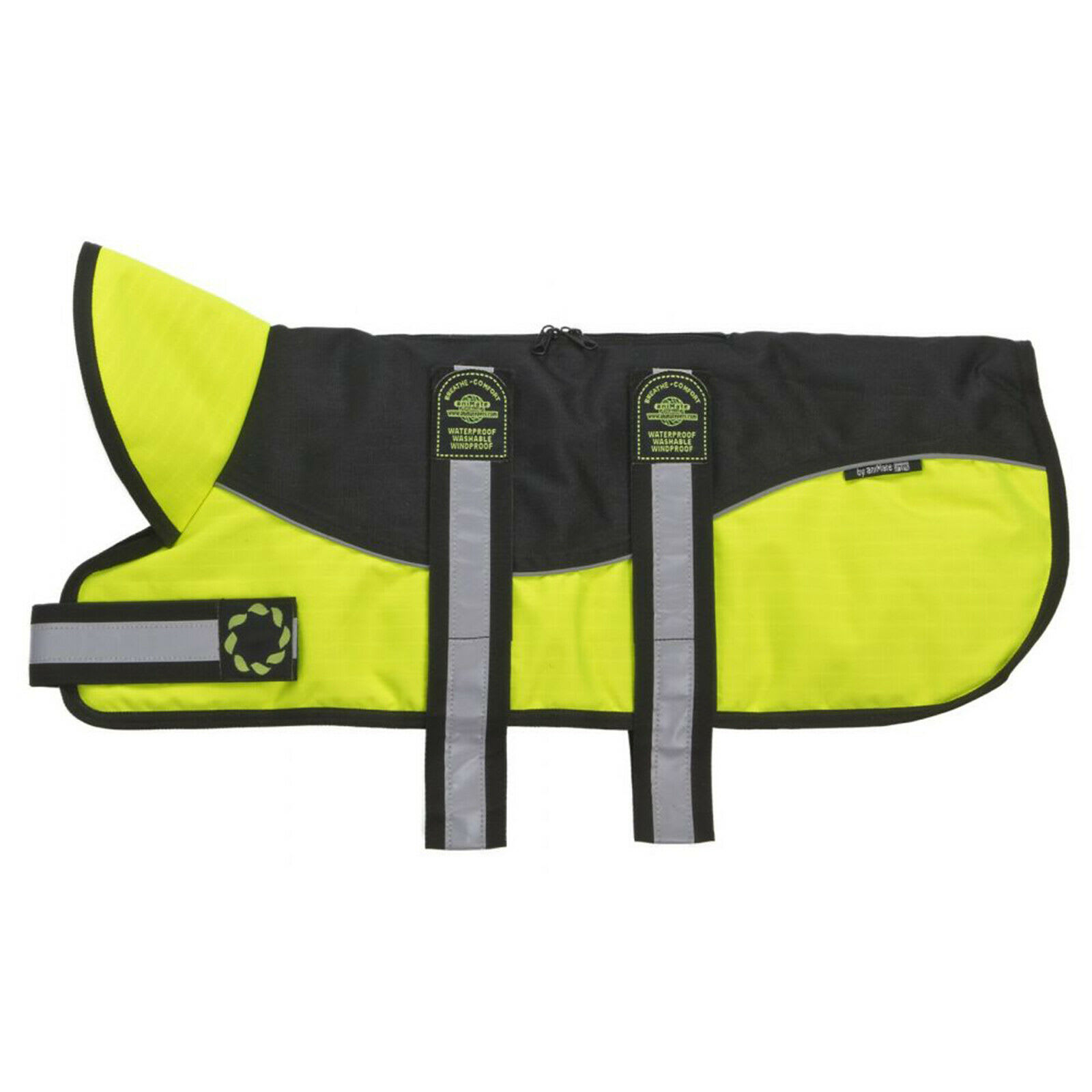 Dog Harness Coat - Reflective Hiviz Yellow and Black
