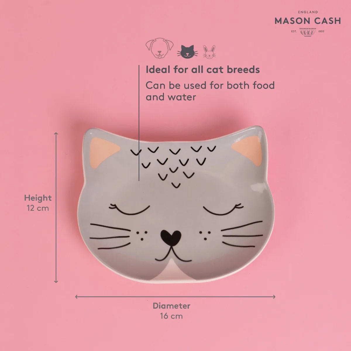 Stoneware Cat Bowl - Smokey Face