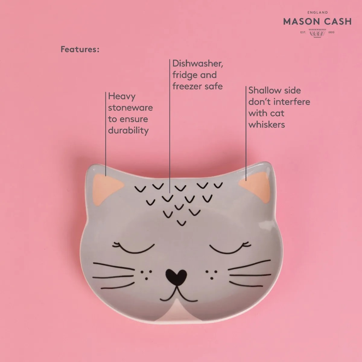 Stoneware Cat Bowl - Smokey Face