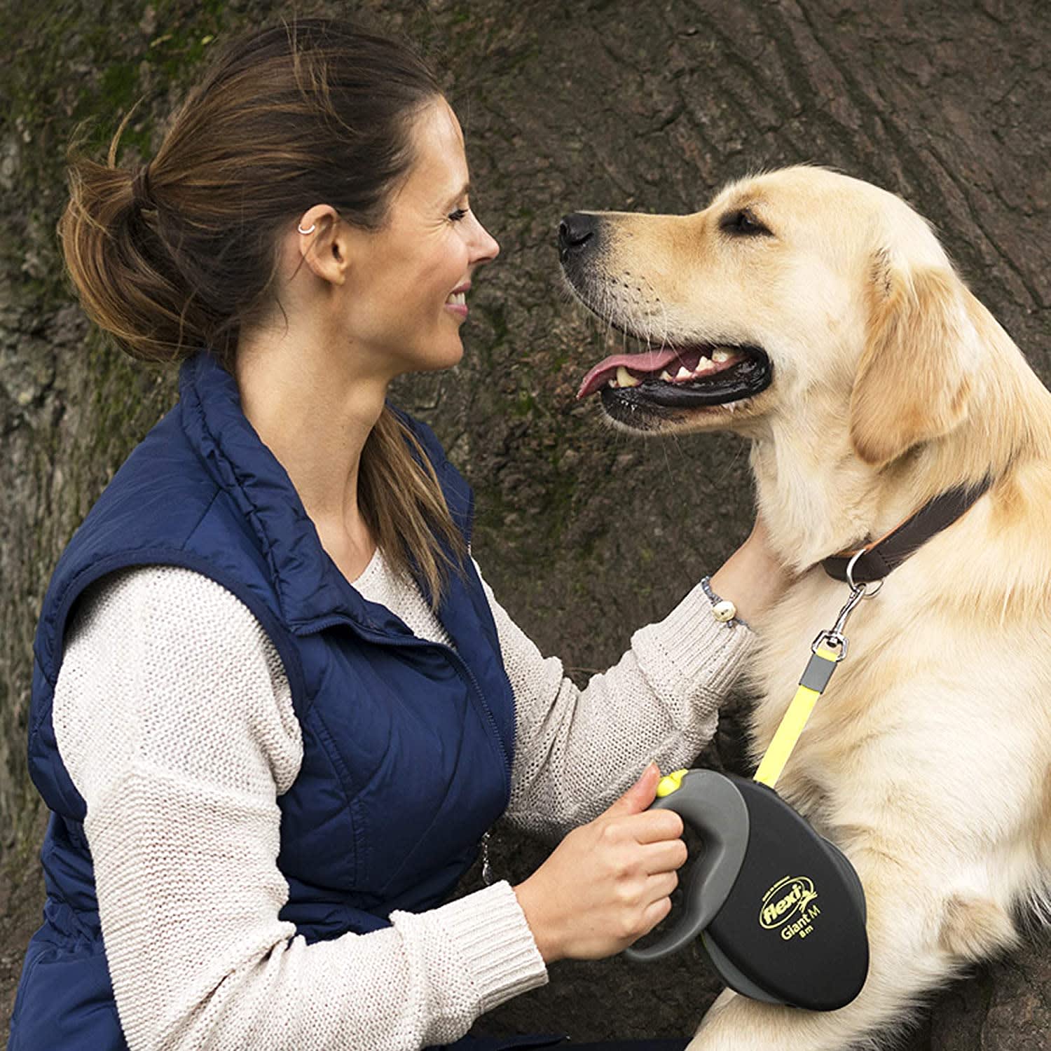 Flexi Dog Lead (Tape) - Giant Black & Neon Yellow