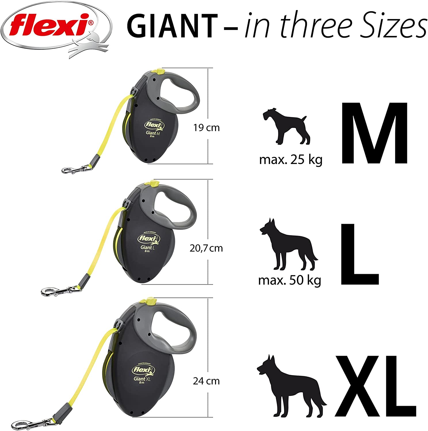 Flexi Dog Lead (Tape) - Giant Black & Neon Yellow