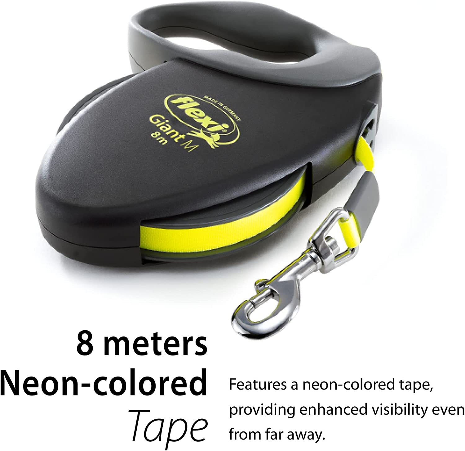 Flexi Dog Lead (Tape) - Giant Black & Neon Yellow