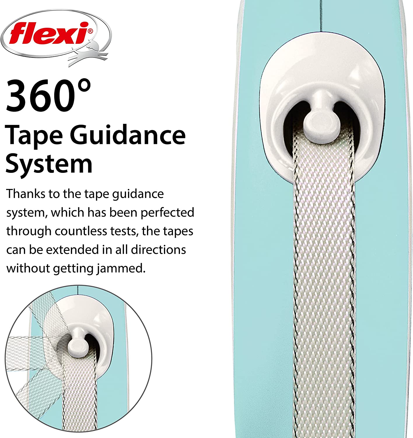 Flexi Dog Lead (Tape) - Comfort Light Blue & White