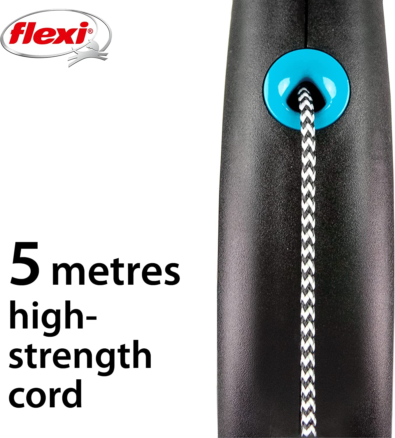Flexi Dog Lead (Cord) - Black Design Blue