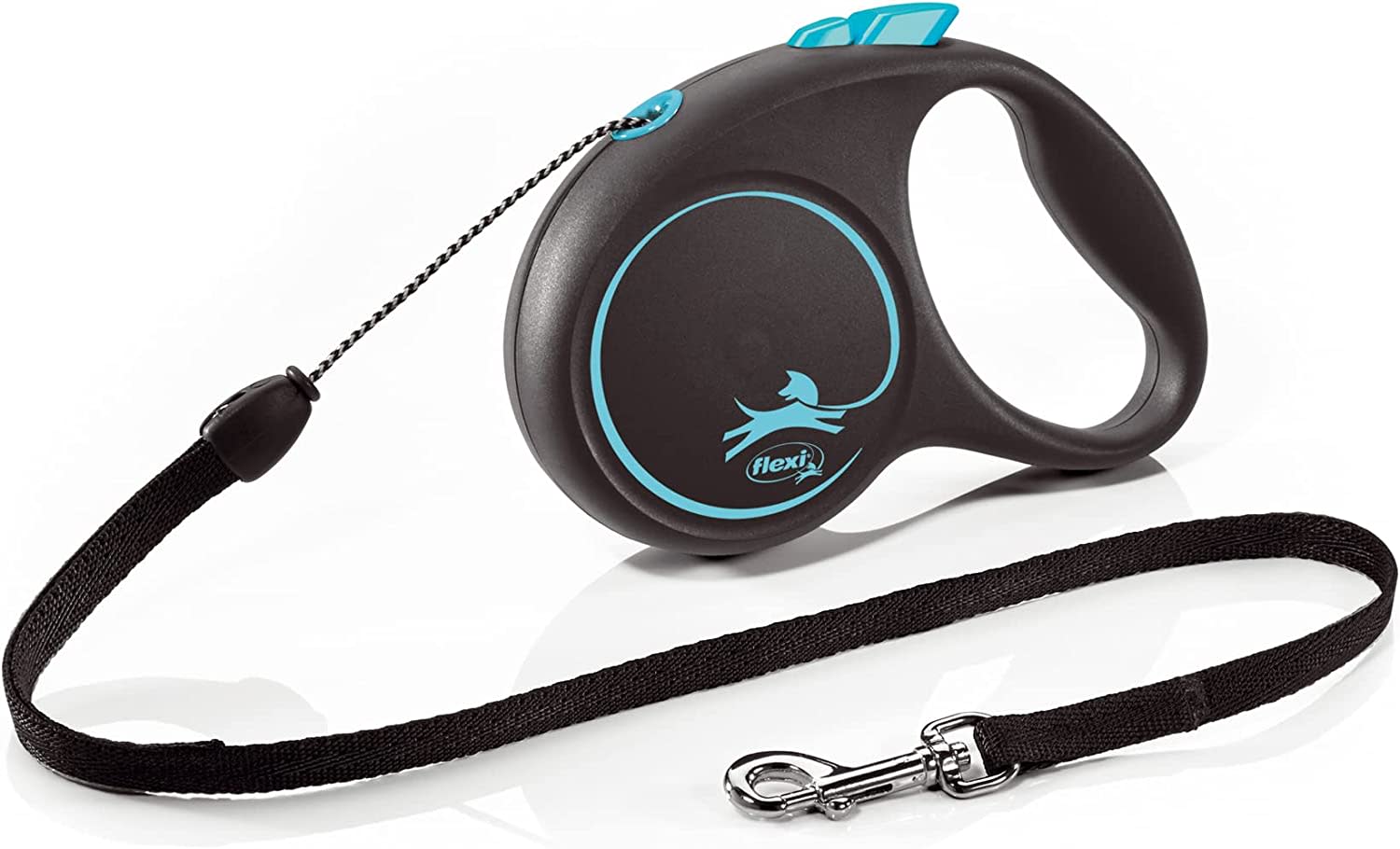 Flexi Dog Lead (Cord) - Black Design Blue