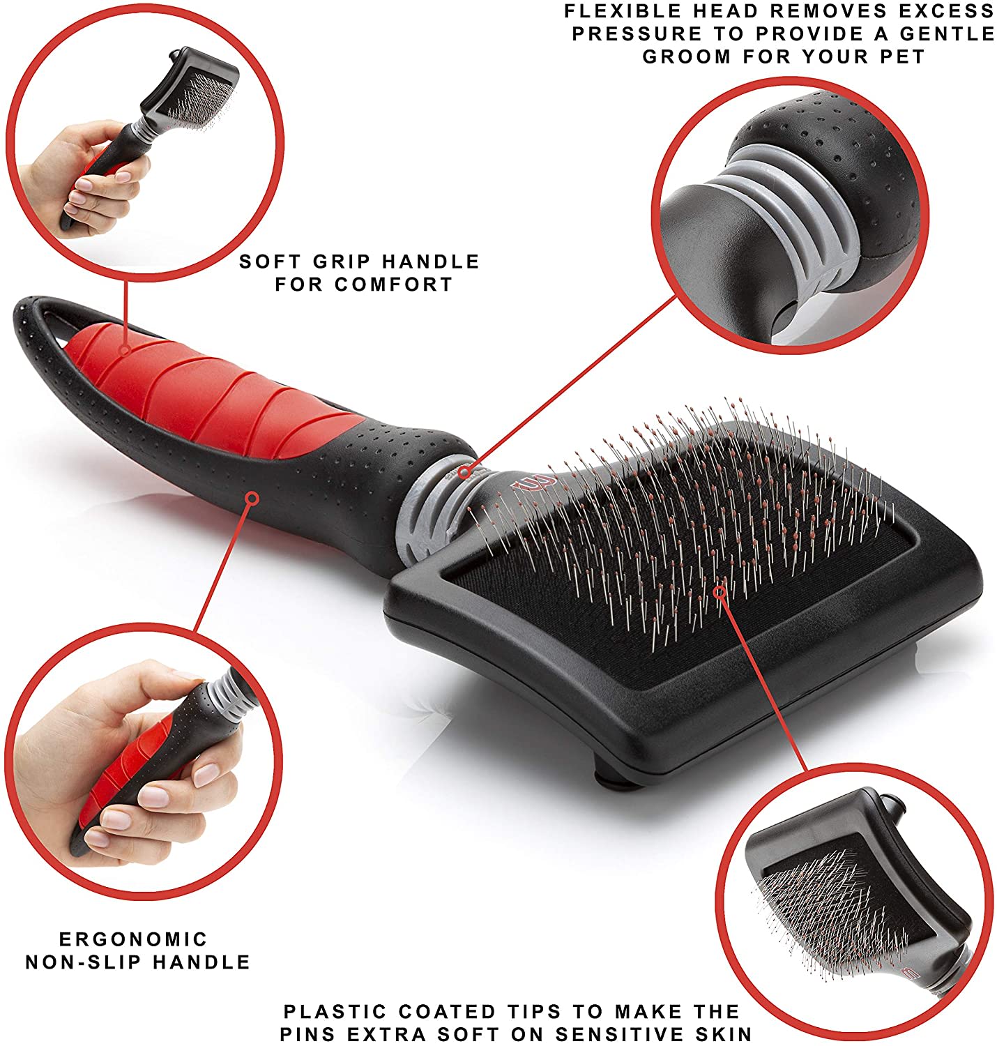 Ball Pin Slicker Brush - Red and Black5