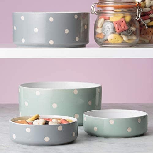 Ceramic Pet Bowl - Grey Polka Dot
