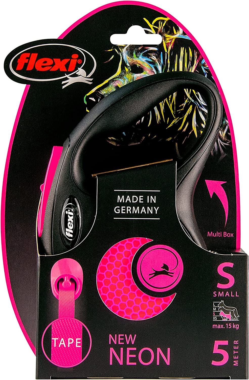 Flexi Dog Lead (Tape) - Reflective Neon Pink