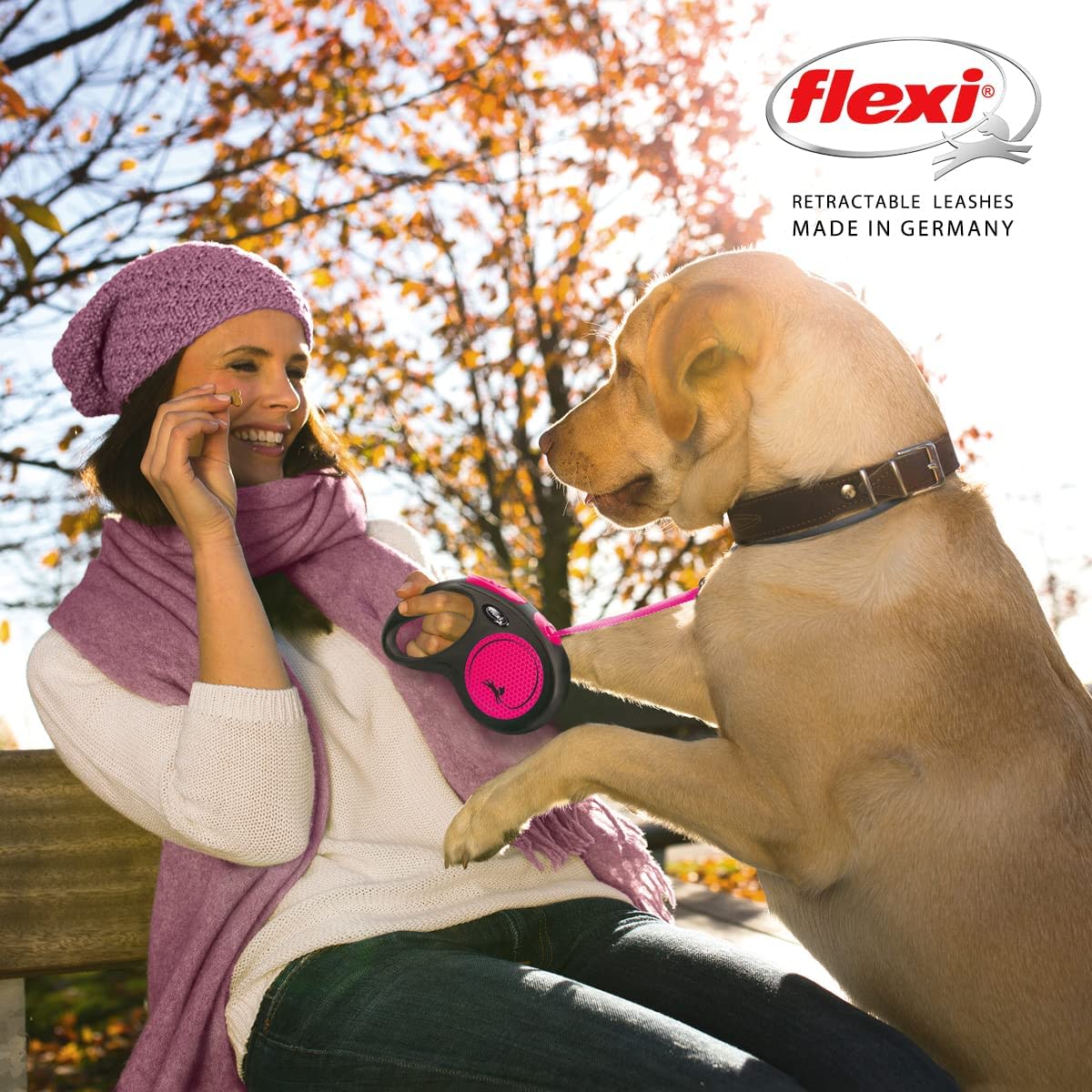 Flexi Dog Lead (Tape) - Reflective Neon Pink