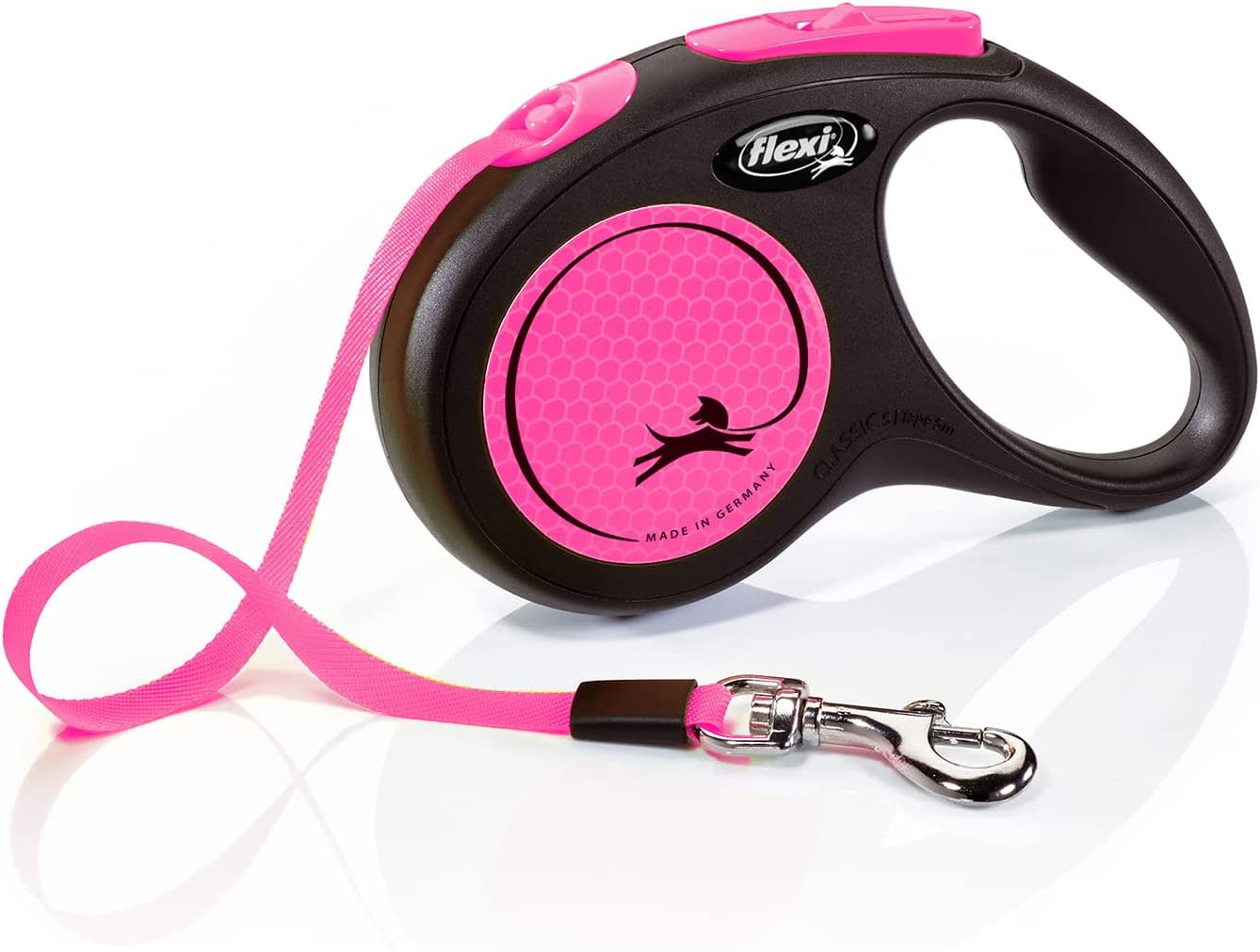 Flexi Dog Lead (Tape) - Reflective Neon Pink