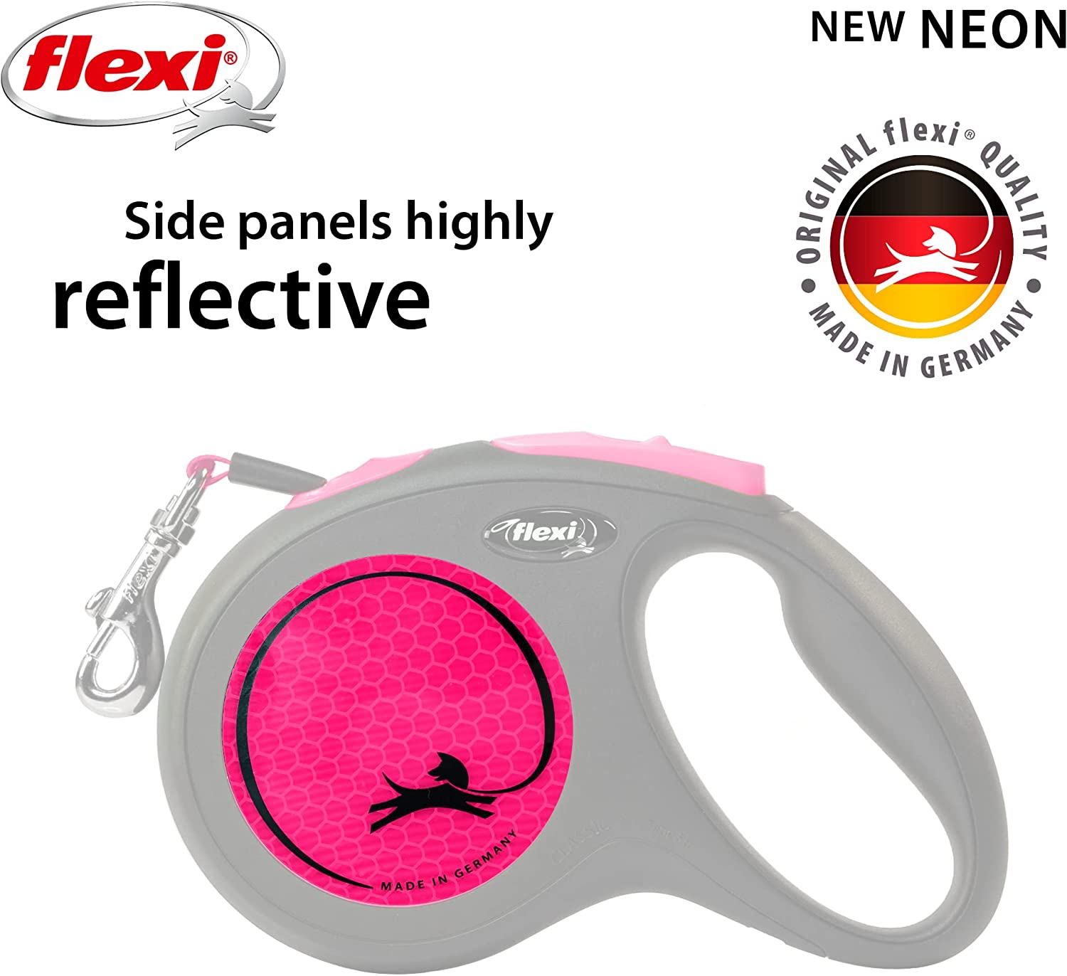 Flexi Dog Lead (Tape) - Reflective Neon Pink