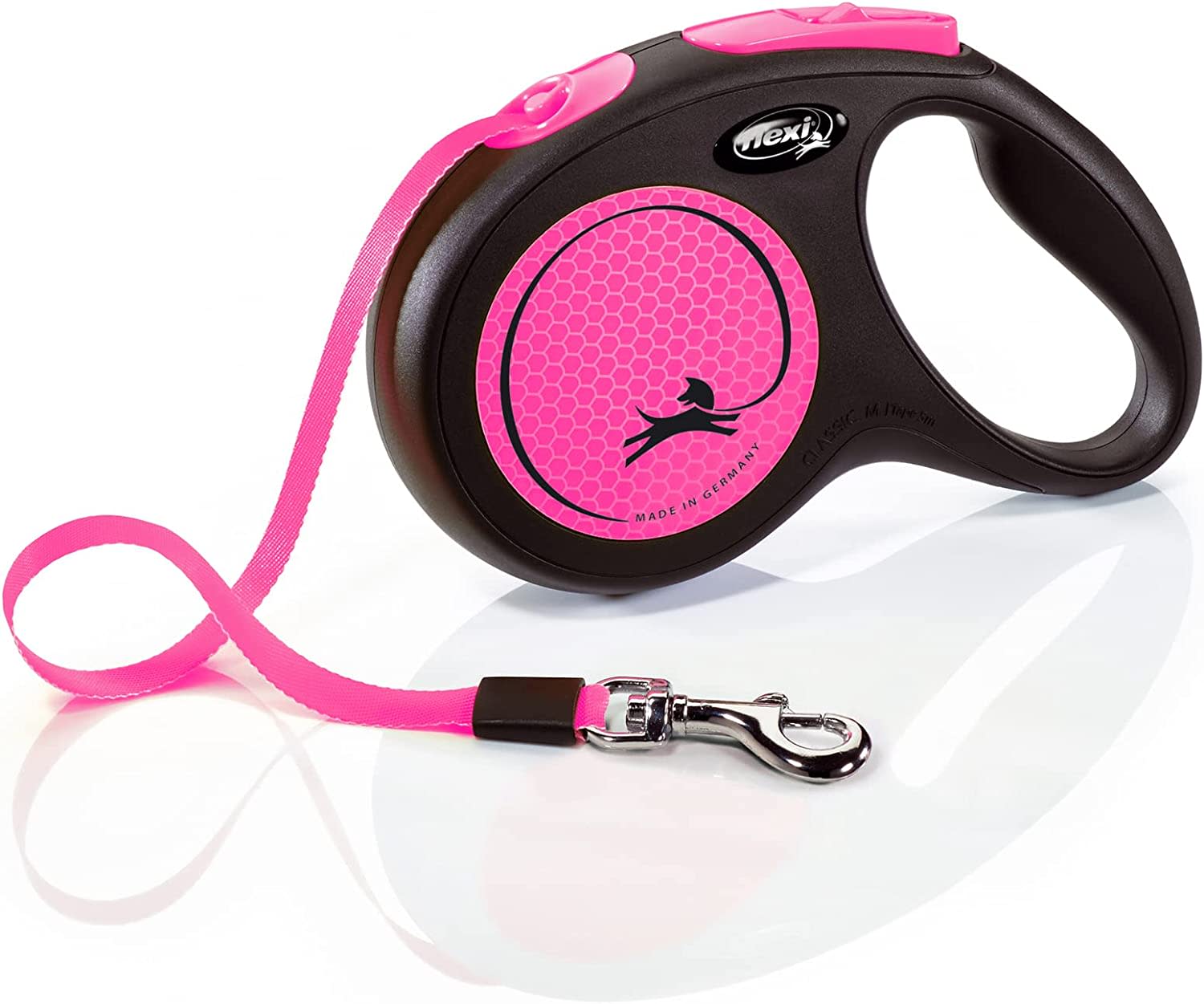 Flexi Dog Lead (Tape) - Reflective Neon Pink