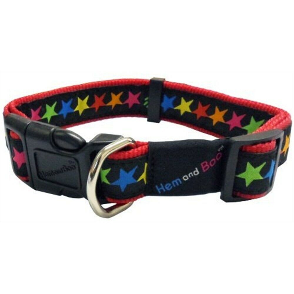 Black Dog Collar - Multi Coloured Stars