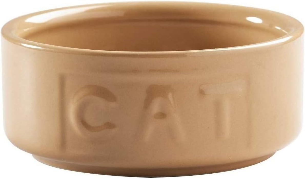 Stoneware Cat Bowl - Brown Embossed Cat