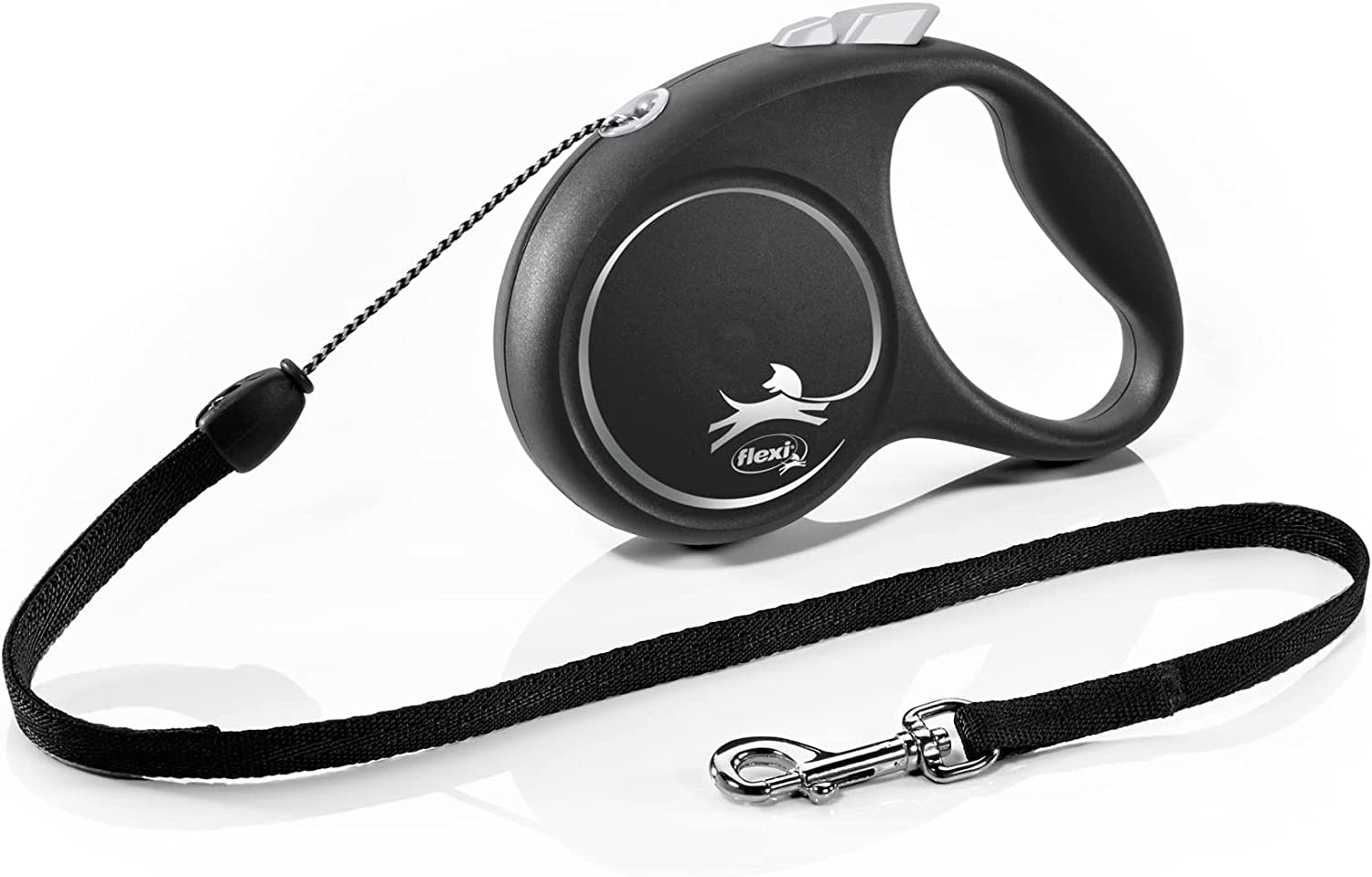 Flexi Dog Lead (Cord) - Black Design Silver
